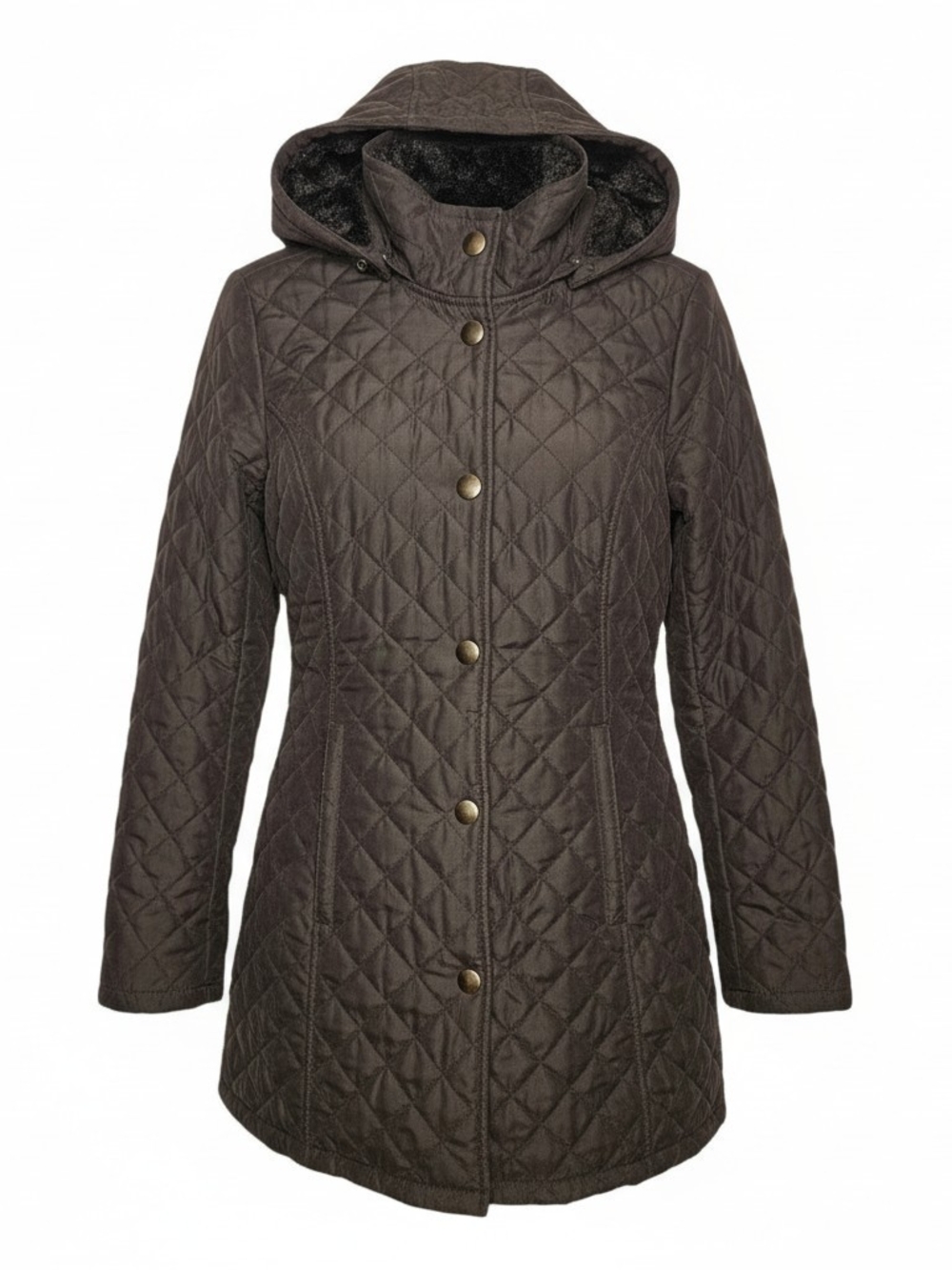 Original Nicole Miller Quilted Hooded Jacket Faux Fur Lined Black Woman Medium